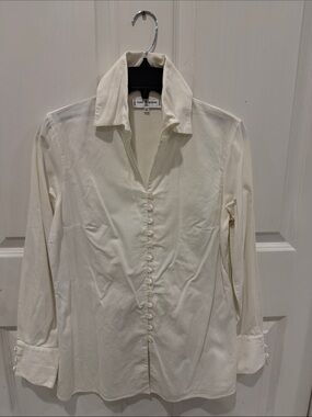 Anne Fontaine Cream Long-Sleeve Button-Front Dress Shirt
